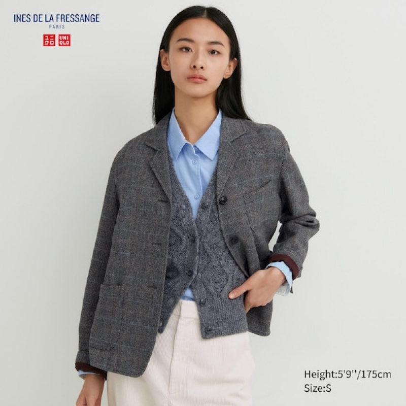 Uniqlo Tweed Checked Overalls Dame Mørkegrå | 9463-WJERQ