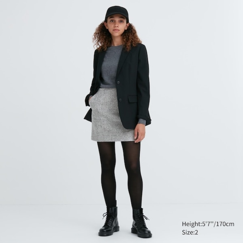 Uniqlo Tweed Mini Nederdel Dame Grå | 2945-OWJEF