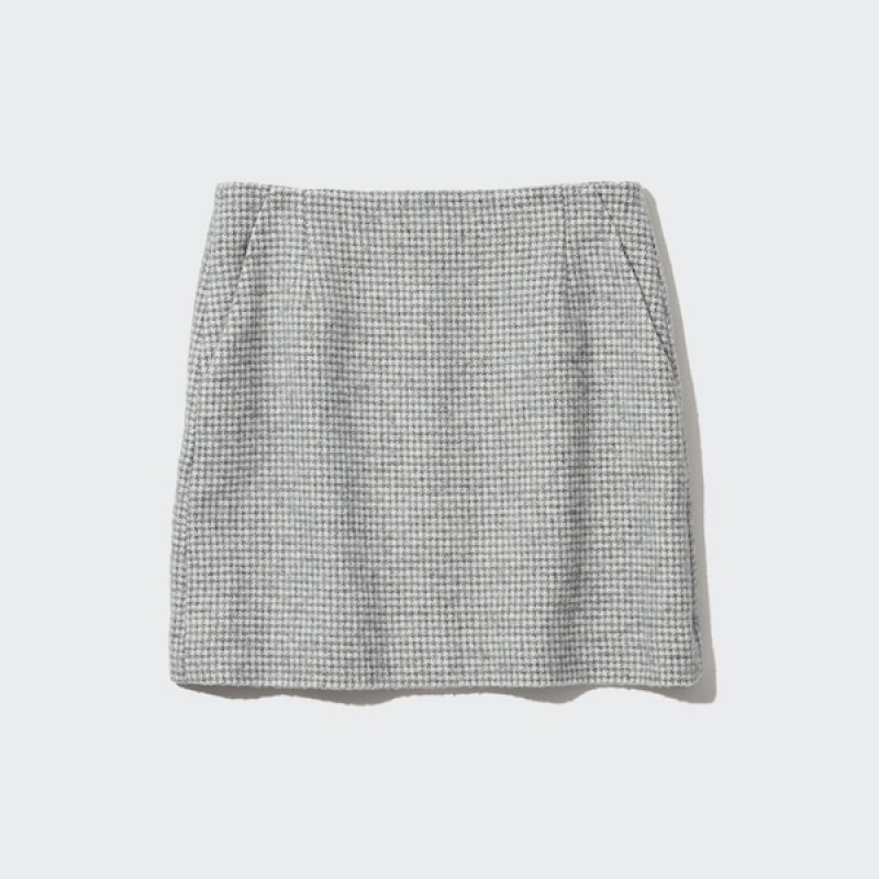 Uniqlo Tweed Mini Nederdel Dame Grå | 2945-OWJEF