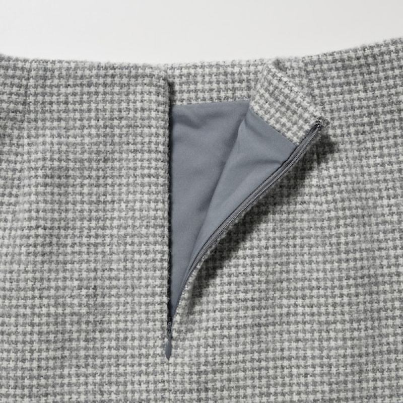 Uniqlo Tweed Mini Nederdel Dame Grå | 2945-OWJEF