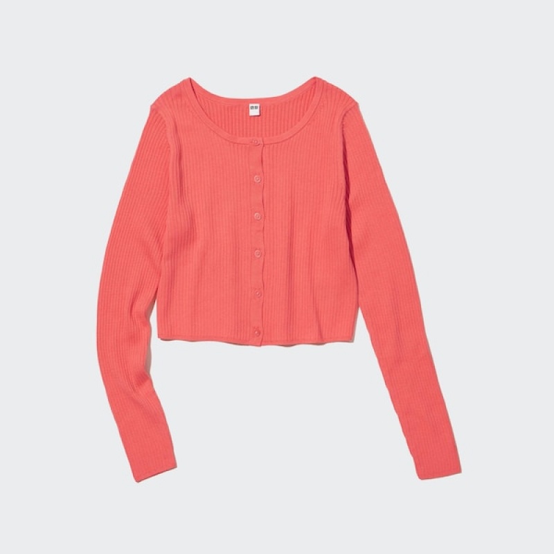 Uniqlo UV Protection Crew Neck Cropped Cardigan Dame Lyserød | 9532-FXUYM