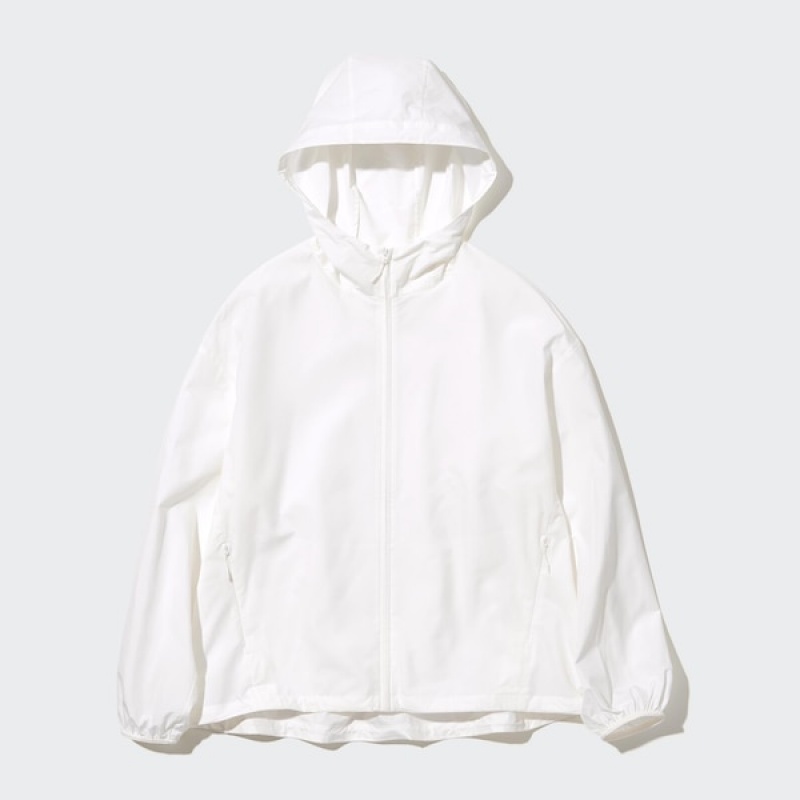 Uniqlo UV Protection Pocketable Parka Dame Hvide | 6102-HGSWN