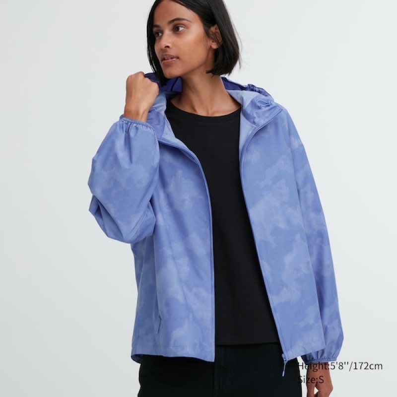 Uniqlo UV Protection Printed Pocketable Parka Dame Blå | 1568-SUZQO