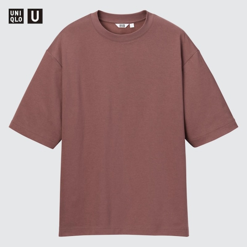 Uniqlo U AIRism Bomulds Oversized Crew Neck Half-Sleeve T Shirts Dame Brune | 3721-BATKY