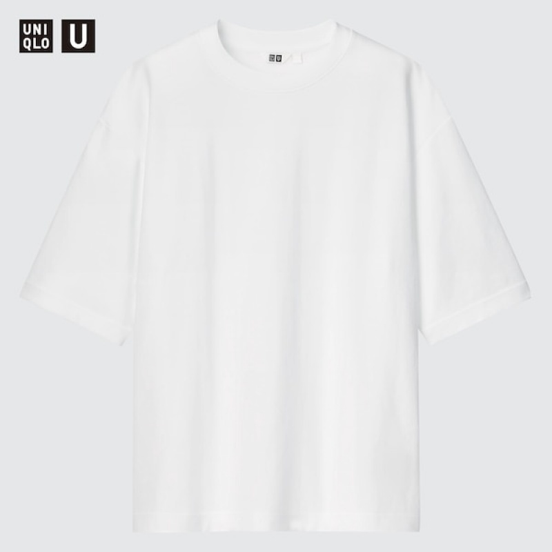 Uniqlo U AIRism Bomulds Oversized Crew Neck Half-Sleeve T Shirts Dame Hvide | 5032-YRJZC