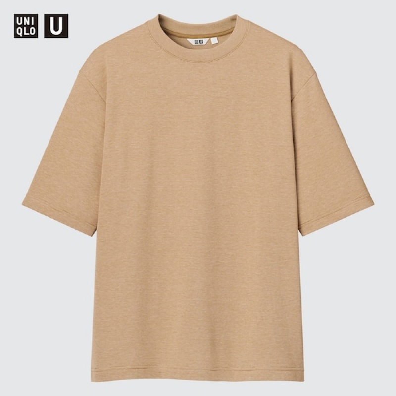 Uniqlo U AIRism Bomulds Stribet Crew Neck Oversized T Shirts Herre Abrikos | 9348-AJOPM