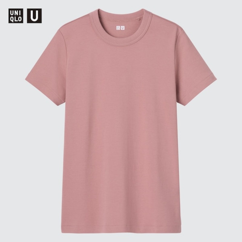 Uniqlo U Crew Neck Kort-Sleeve T Shirts Dame Lyserød | 8150-BMRHN