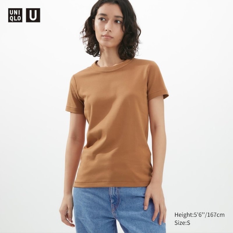 Uniqlo U Crew Neck Kort-Sleeve T Shirts Dame Orange | 2587-AYXNT