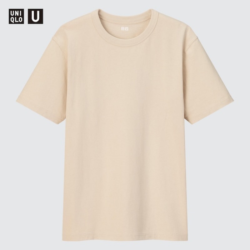 Uniqlo U Crew Neck Kort-Sleeve T Shirts Herre Gul | 2473-PCXHU