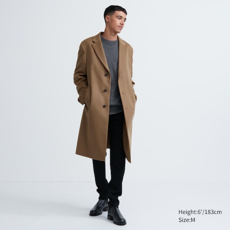 Uniqlo Uld Cashmere Chesterfield Frakker Herre Brune | JXNUKP-347