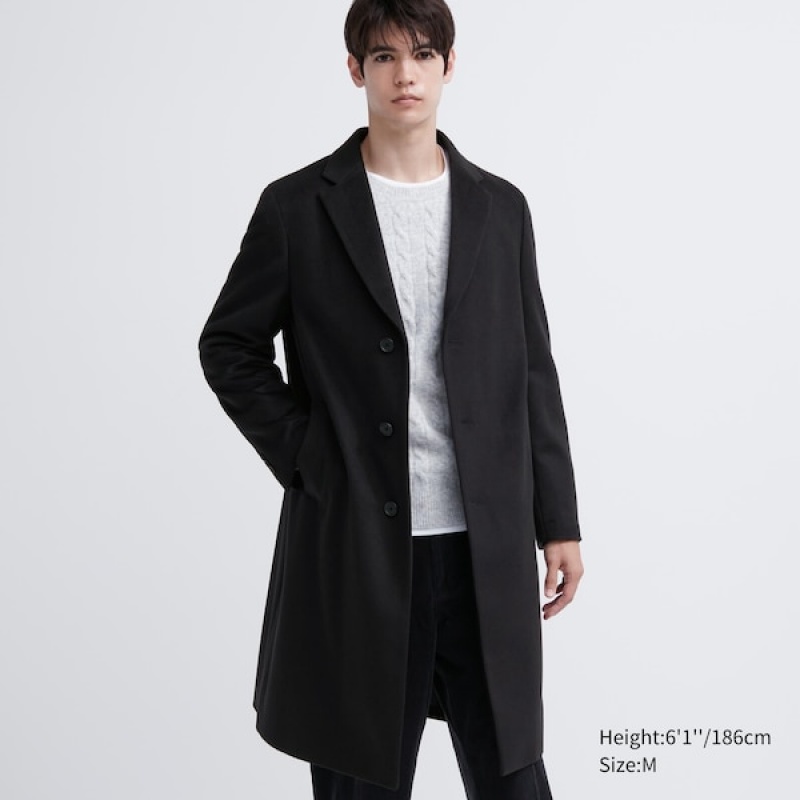 Uniqlo Uld Cashmere Chesterfield Frakker Herre Sort | PGAOCD-123