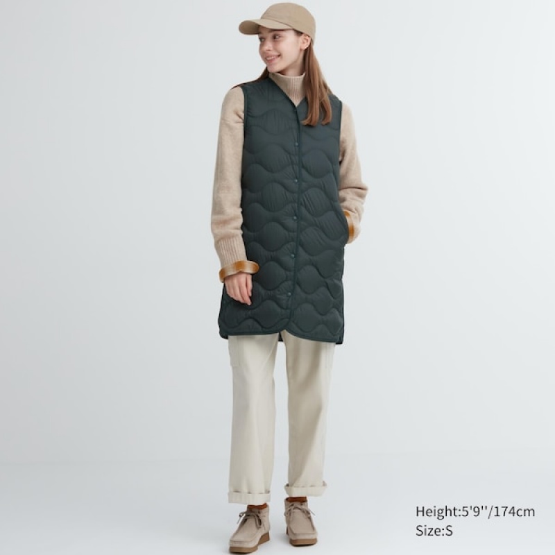 Uniqlo Ultra Light Down Long Vest Dame Mørkegrøn | 5023-PJXHL