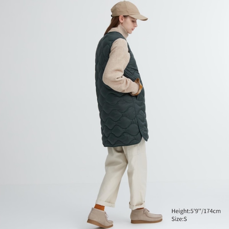 Uniqlo Ultra Light Down Long Vest Dame Mørkegrøn | 5023-PJXHL