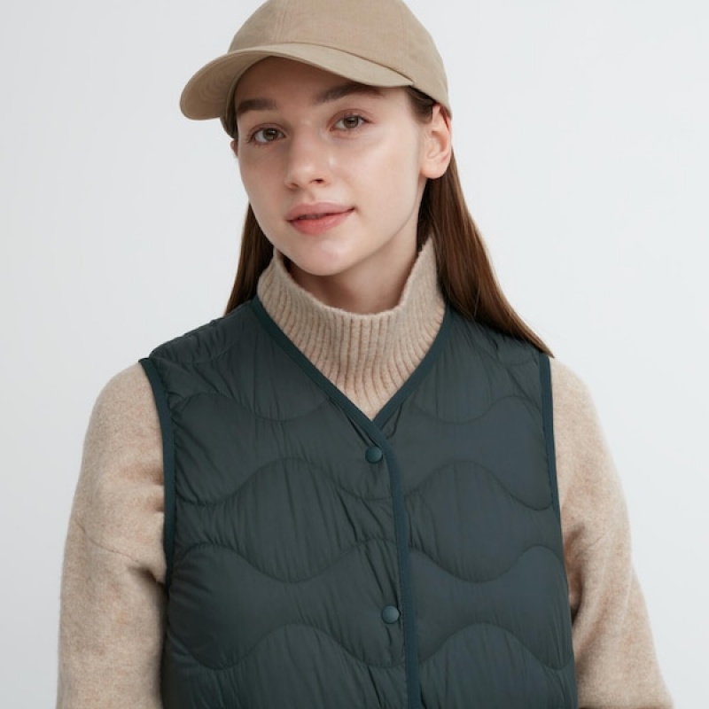 Uniqlo Ultra Light Down Long Vest Dame Mørkegrøn | 5023-PJXHL