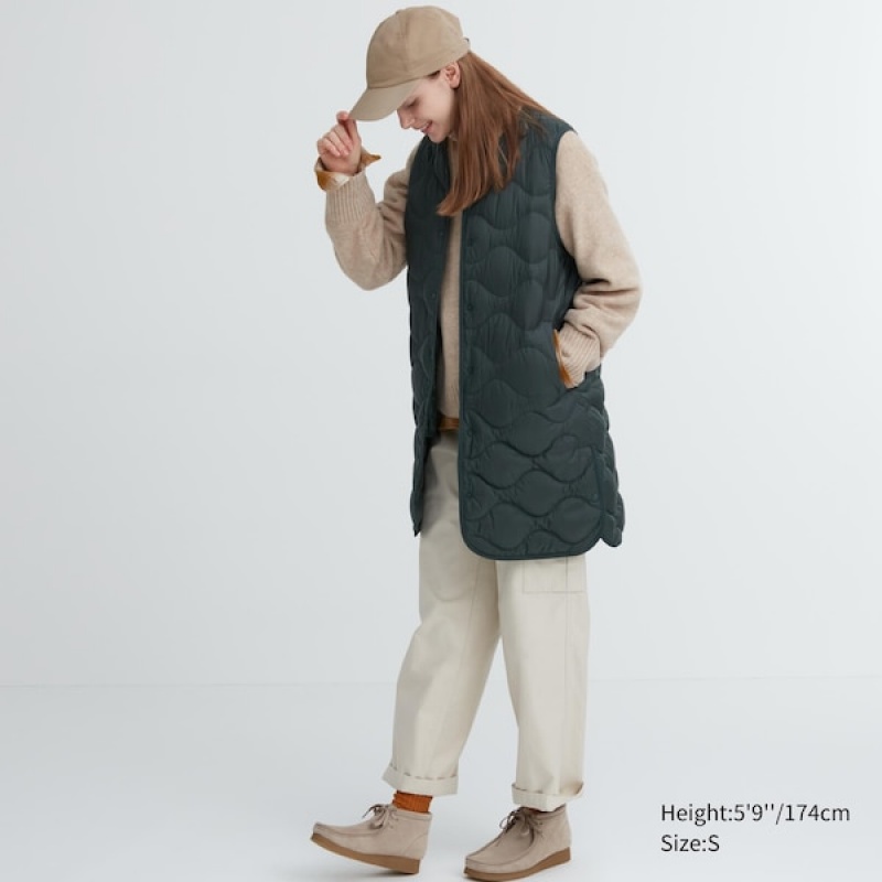 Uniqlo Ultra Light Down Long Vest Dame Mørkegrøn | 5023-PJXHL