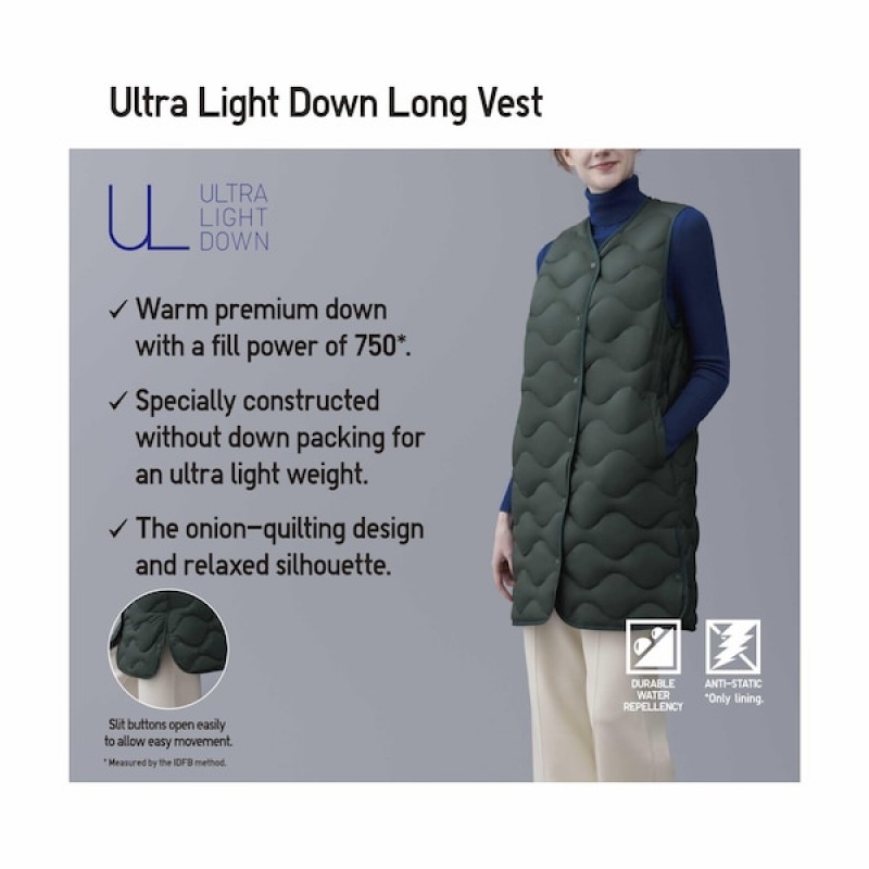 Uniqlo Ultra Light Down Long Vest Dame Sort | 1067-PSKNA