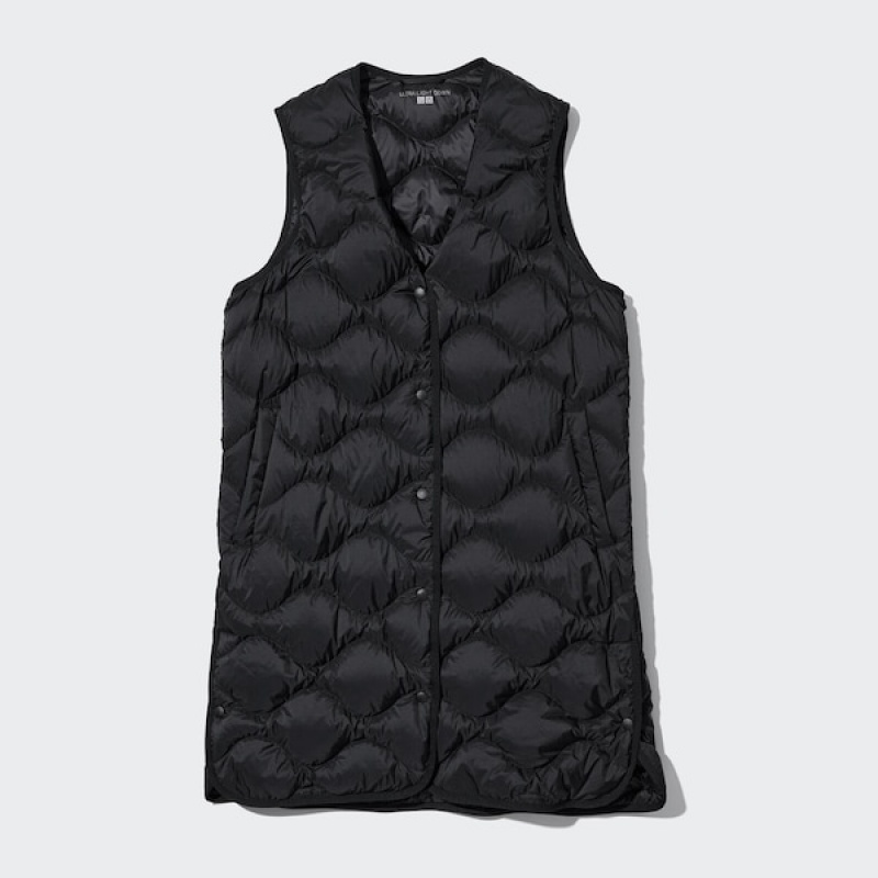 Uniqlo Ultra Light Down Long Vest Dame Sort | 1067-PSKNA