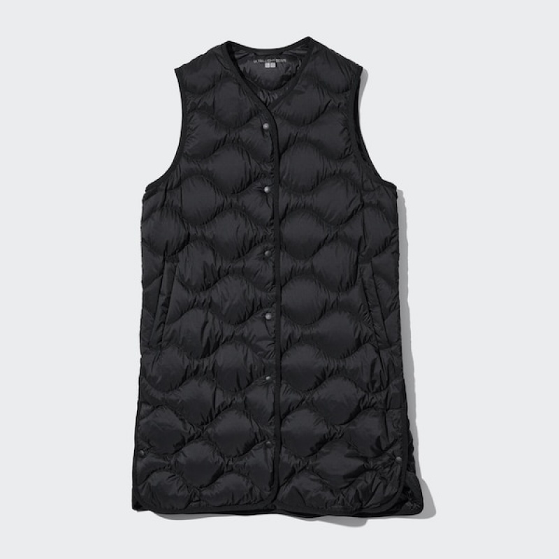 Uniqlo Ultra Light Down Long Vest Dame Sort | 1067-PSKNA