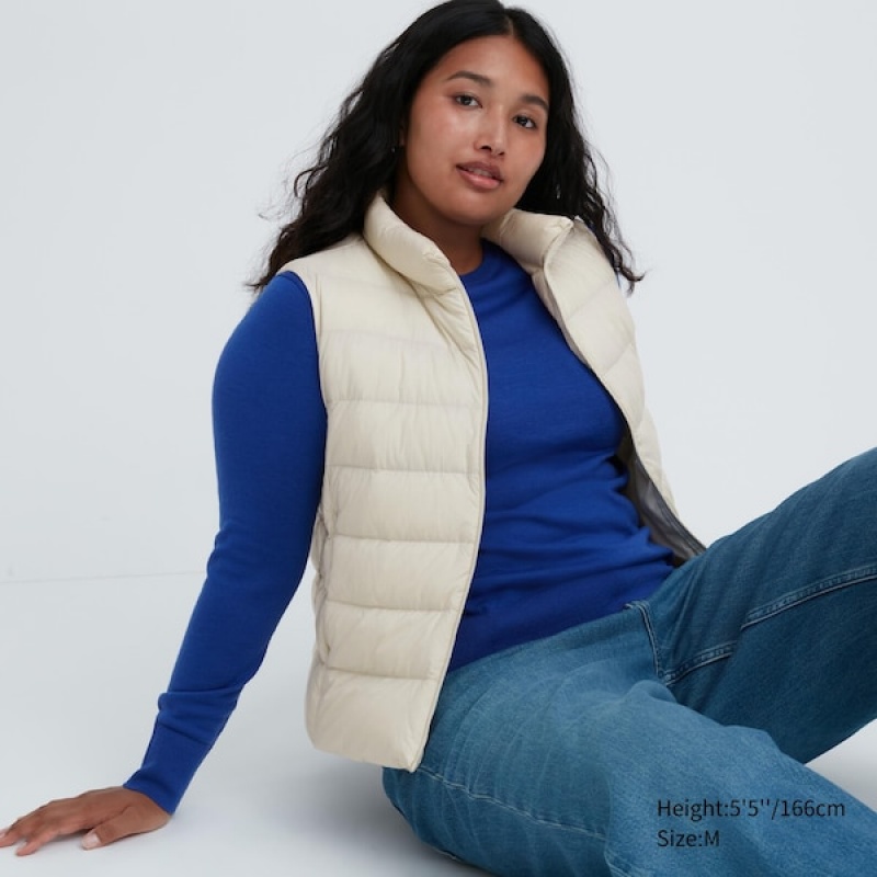 Uniqlo Ultra Light Down Vest Dame Hvide | 7092-UGPVQ