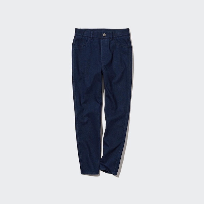 Uniqlo Ultra Stretch Denim Cropped Leggings Bukser Dame Mørkeblå | 9731-QCAMU