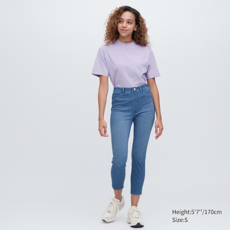 Uniqlo Ultra Stretch Denim Cropped Leggings Bukser Dame Blå | 3527-VCRYO