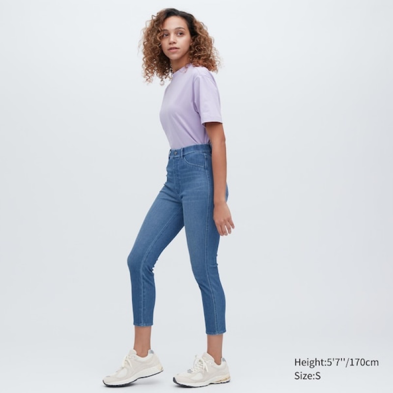 Uniqlo Ultra Stretch Denim Cropped Leggings Bukser Dame Blå | 3527-VCRYO