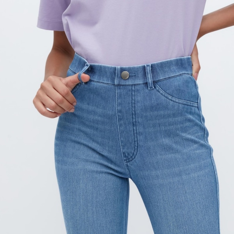 Uniqlo Ultra Stretch Denim Cropped Leggings Bukser Dame Blå | 3527-VCRYO