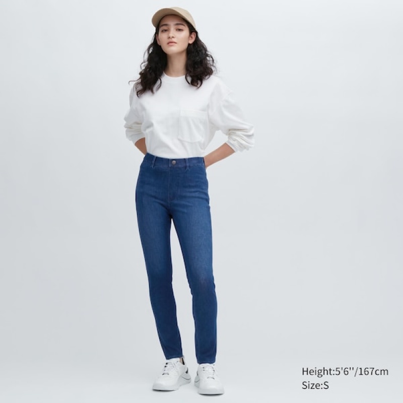 Uniqlo Ultra Stretch Denim Leggings Bukser Dame Mørkeblå | 5019-KWVHZ