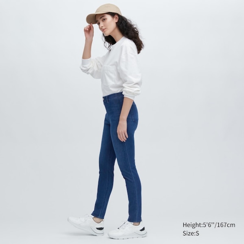 Uniqlo Ultra Stretch Denim Leggings Bukser Dame Mørkeblå | 5019-KWVHZ