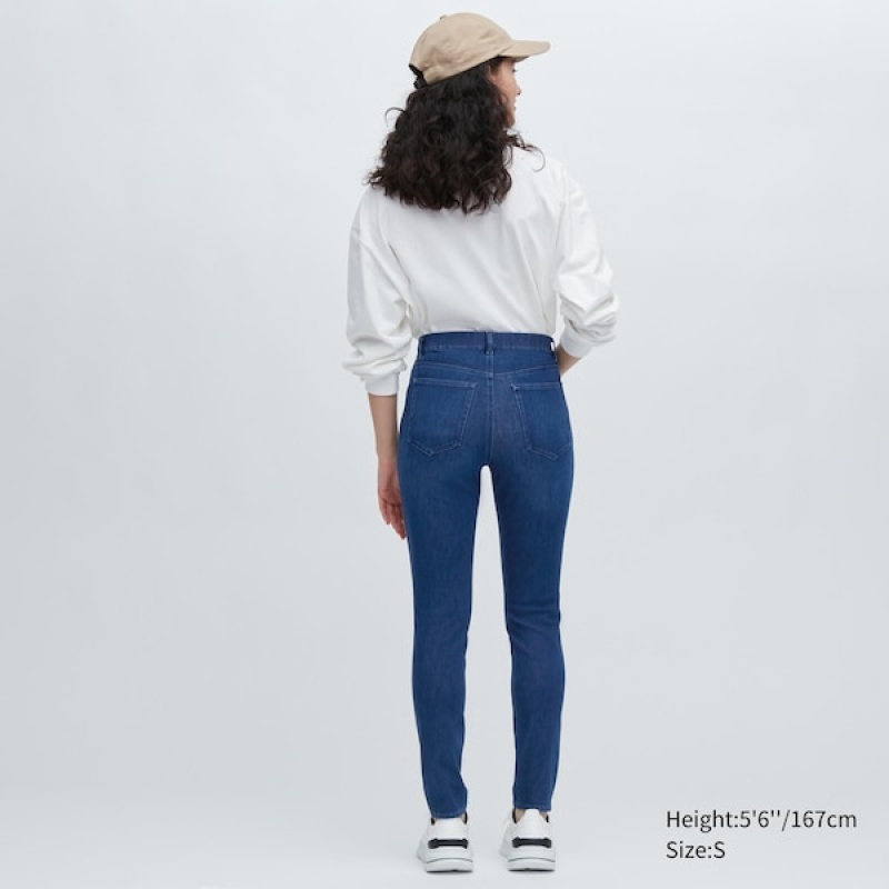 Uniqlo Ultra Stretch Denim Leggings Bukser Dame Mørkeblå | 5019-KWVHZ