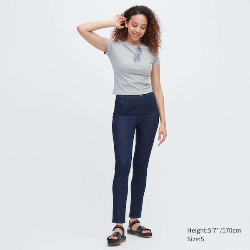 Uniqlo Ultra Stretch Denim Leggings Bukser Dame Mørkeblå | 5019-KWVHZ