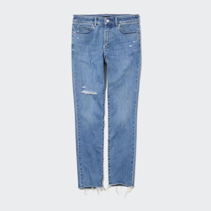 Uniqlo Ultra Stretch Distressed Jeans Dame Blå | 3671-HNIME