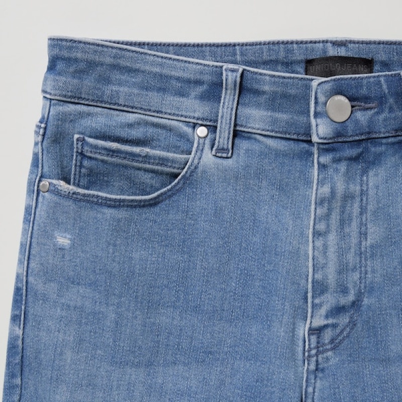 Uniqlo Ultra Stretch Distressed Jeans Dame Blå | 3671-HNIME