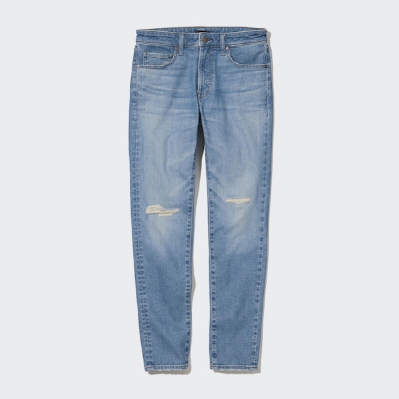 Uniqlo Ultra Stretch Distressed Jeans Herre Blå | 0468-JTVEG