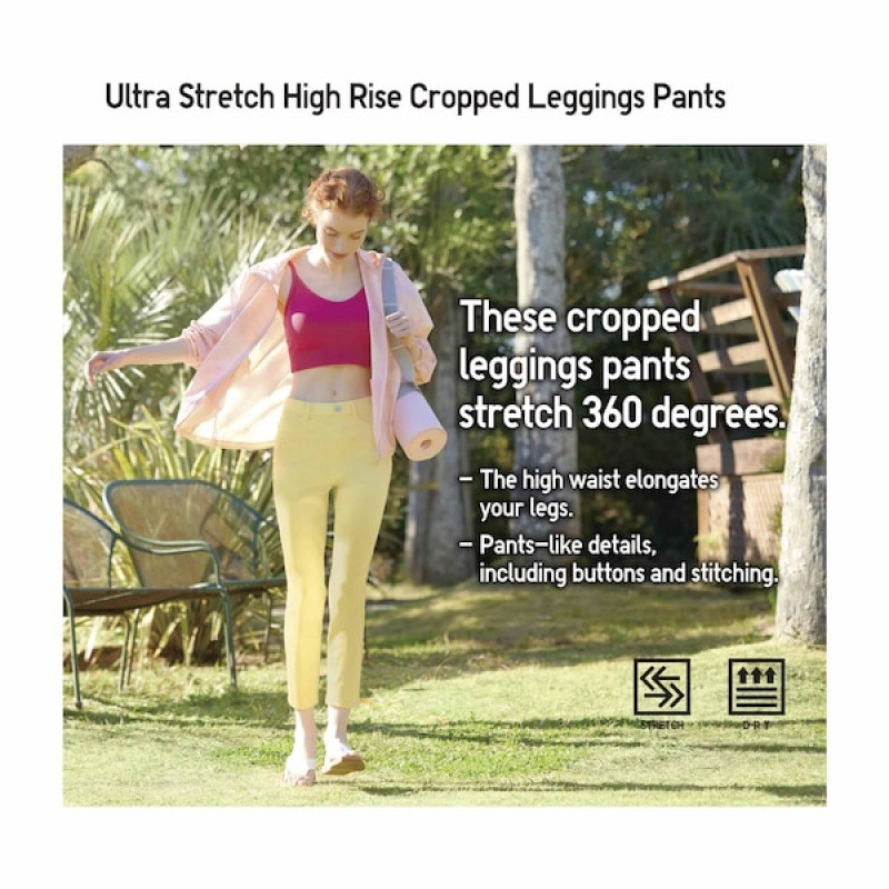 Uniqlo Ultra Stretch High-Rise Cropped Leggings Bukser Dame Gul | 1578-IRKUV