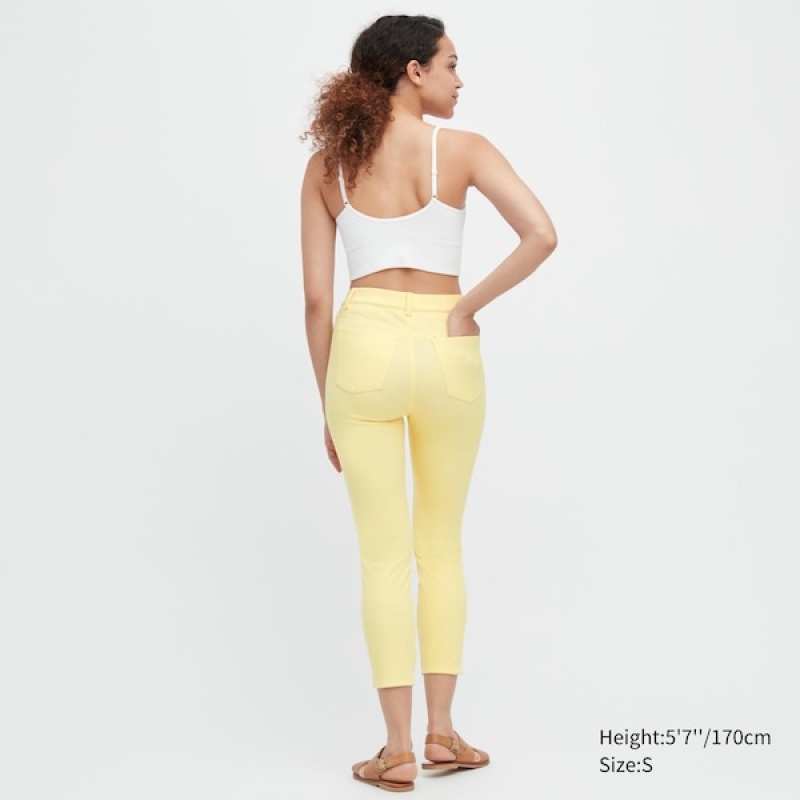 Uniqlo Ultra Stretch High-Rise Cropped Leggings Bukser Dame Gul | 1578-IRKUV