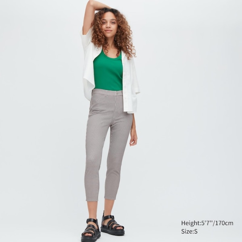 Uniqlo Ultra Stretch High-Rise Print Leggings Bukser Dame Sort | 9286-ZAKXN