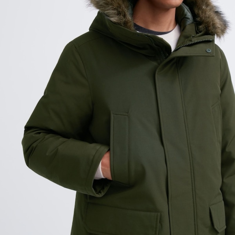 Uniqlo Ultra Warm Hybrid Down Frakker Herre Olivengrøn | MLQYCT-406