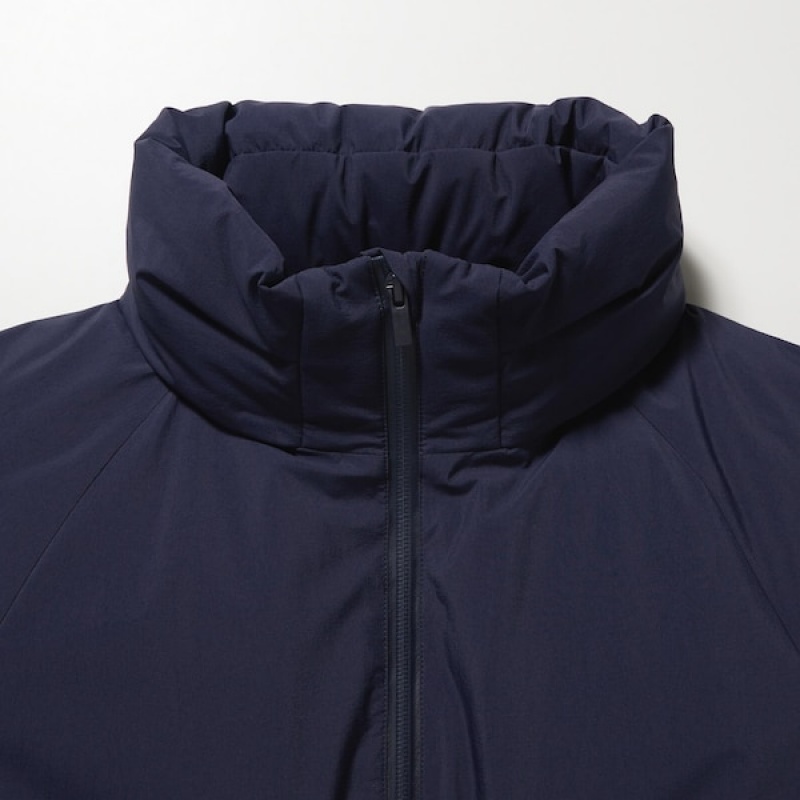 Uniqlo Ultra Warm Hybrid Down Long Frakker Dame Mørkeblå | 1470-EMGVK