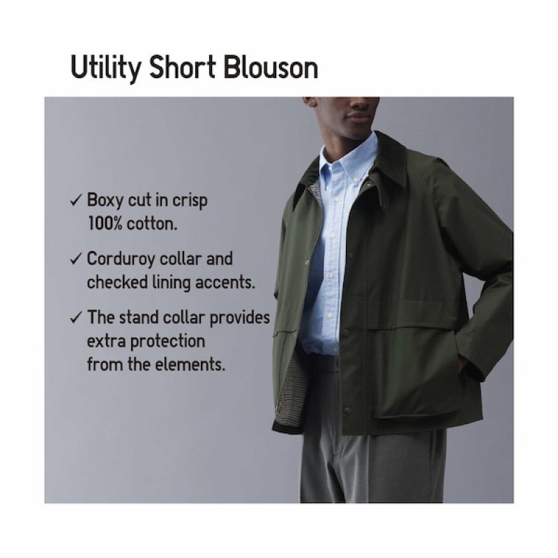 Uniqlo Utility Kort Blouson jackets Herre Grøn | ZUTQVK-396