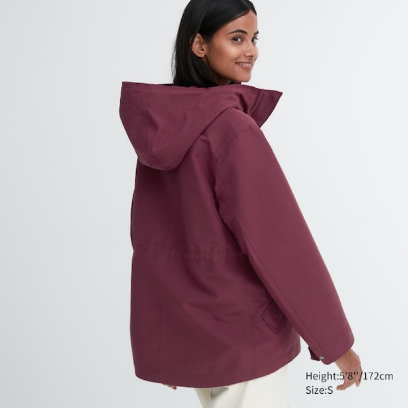 Uniqlo Utility Parka Dame Bordeaux | 5604-IGXVZ