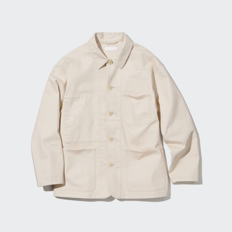 Uniqlo Utility jackets Herre Hvide | NJXYDC-346