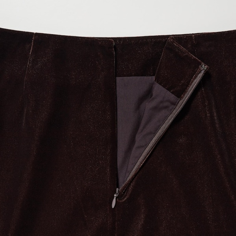 Uniqlo Velvet Narrow Nederdel Dame Brune | 9865-CUFLW