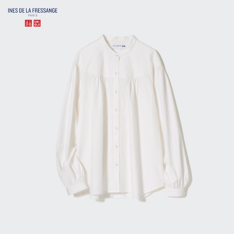 Uniqlo Volume Long Sleeve Skjorte Dame Hvide | 7850-ORXNQ