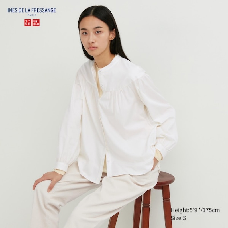 Uniqlo Volume Long Sleeve Skjorte Dame Hvide | 7850-ORXNQ