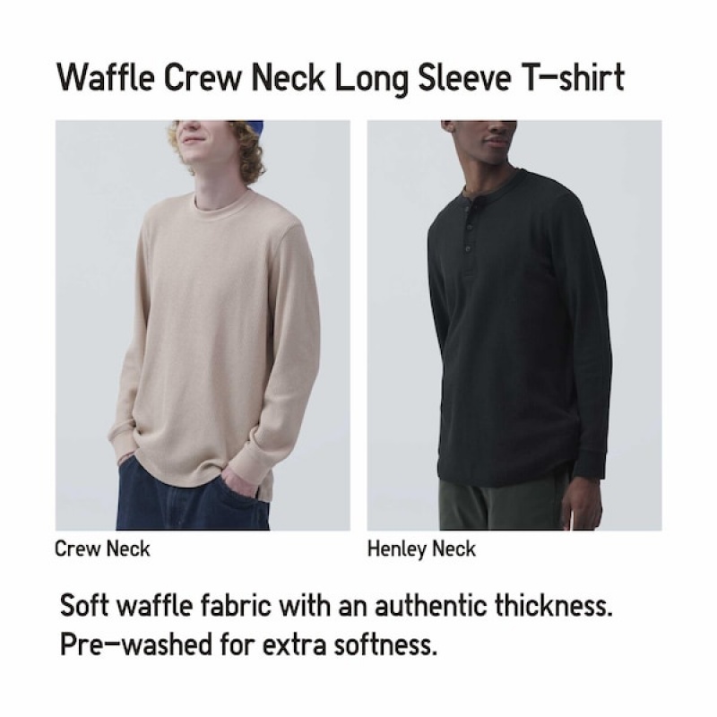 Uniqlo Waffle Crew Neck Long-Sleeve T Shirts Herre Beige | 1657-ITKMF