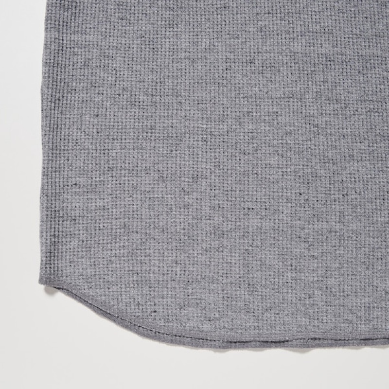 Uniqlo Waffle Henley Neck Long-Sleeve T Shirts Herre Blå | 6310-BMKAU