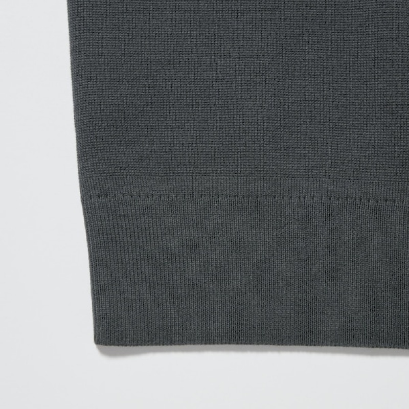 Uniqlo Washable Milano Ribbet Crew Neck Trøjer Herre Mørkegrå | 2756-GIDAJ