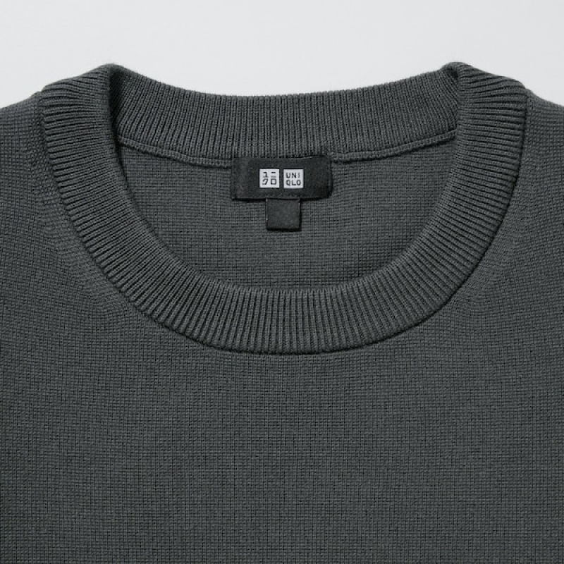 Uniqlo Washable Milano Ribbet Crew Neck Trøjer Herre Mørkegrå | 2756-GIDAJ