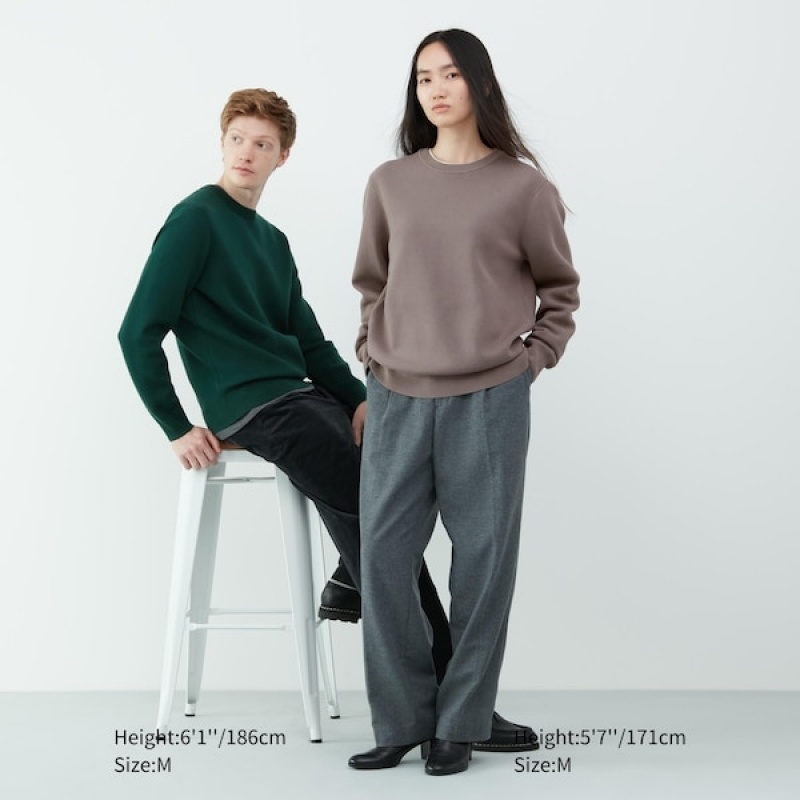 Uniqlo Washable Milano Ribbet Crew Neck Trøjer Herre Grå | 0214-GKJXN